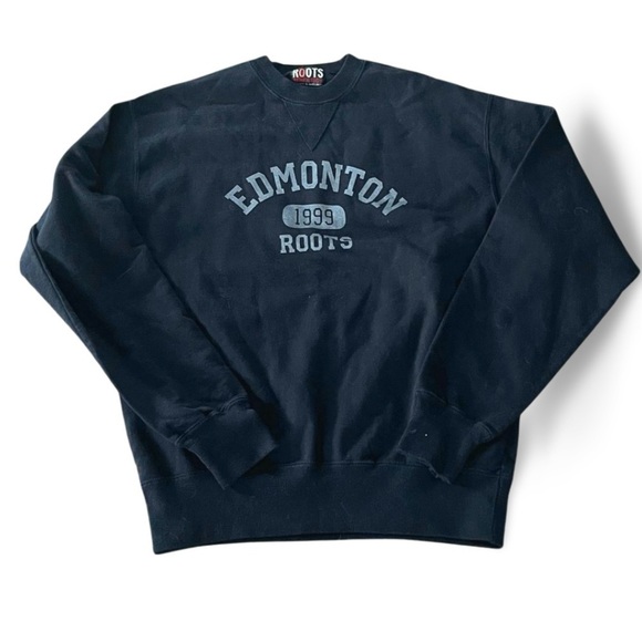 Roots Sweaters - Vintage Roots “Edmonton 1999” Navy Blue Crewneck Made in Canada Size Small